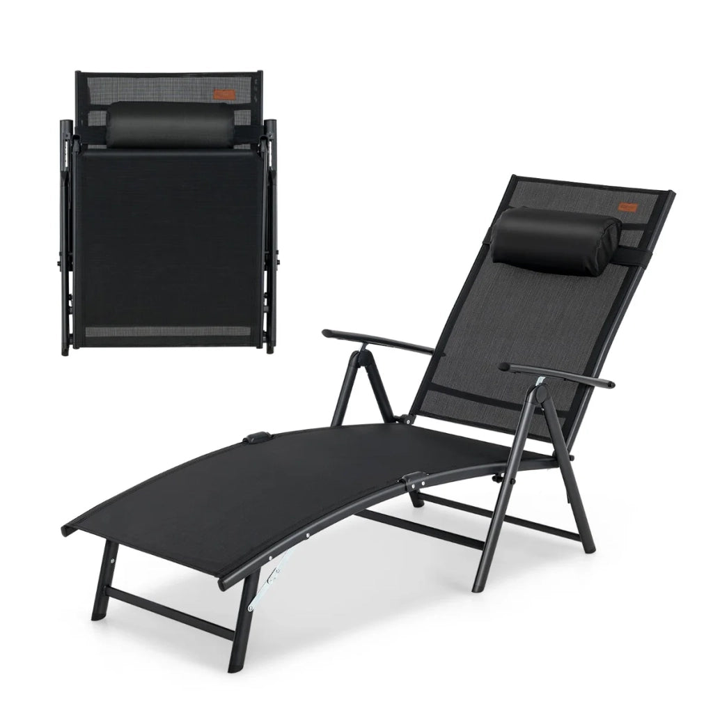 Chaise longue pieghevole 142 x 61 x 103 cm schienale regolabile in 7 posizioni design ergonomico metallo nero 20_0019573