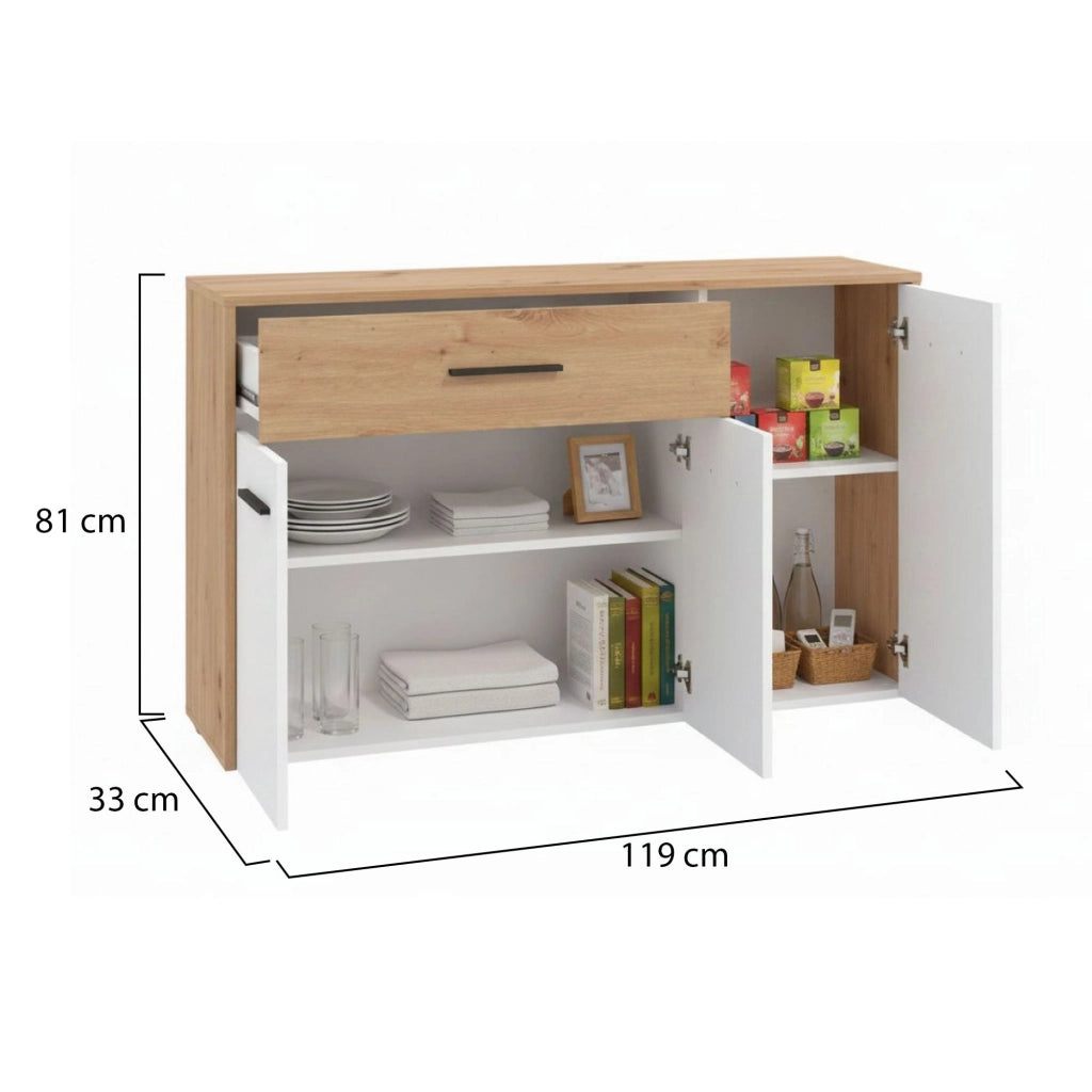 Madia Sanza, Credenza un Cassetto, 119x33x80.5h cm Bianco