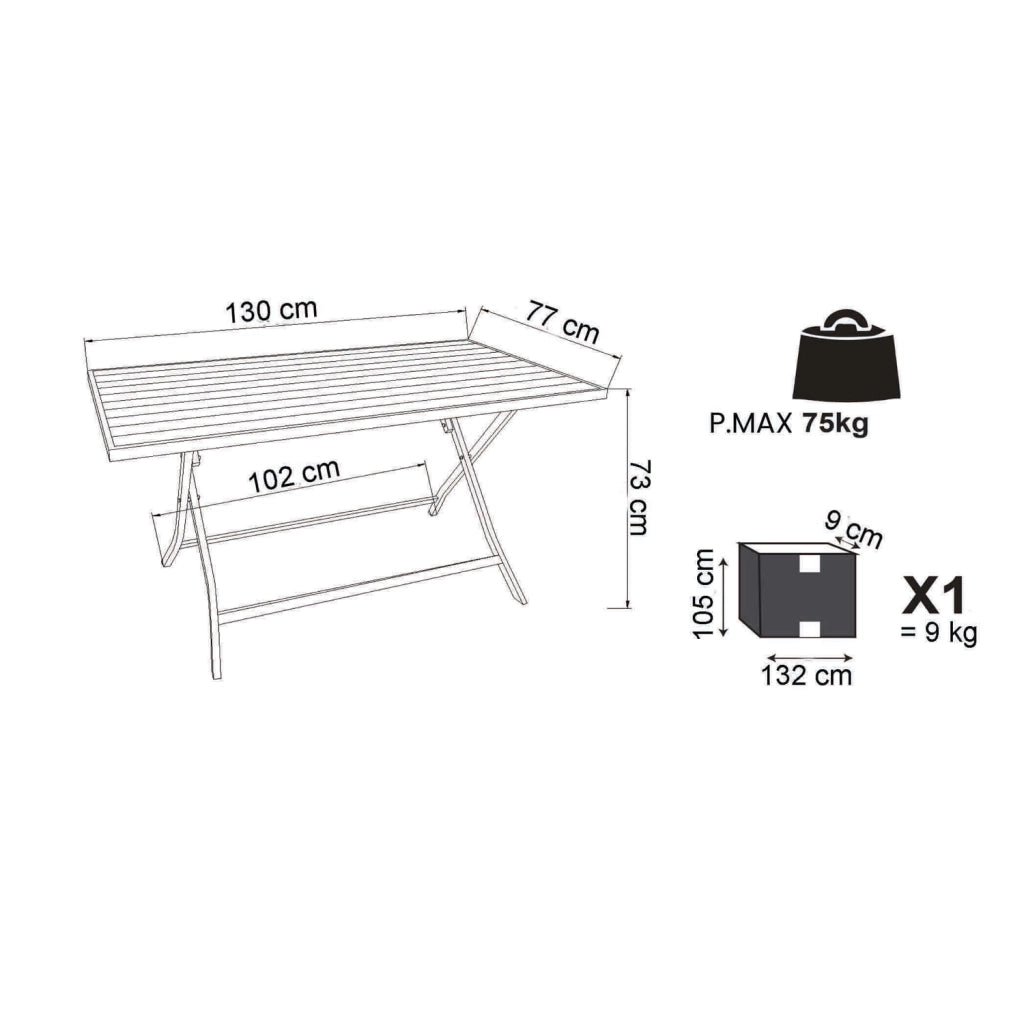 Tavolino pieghevole in alluminio 77x130x73h cm colore Bianco mod. Alabama