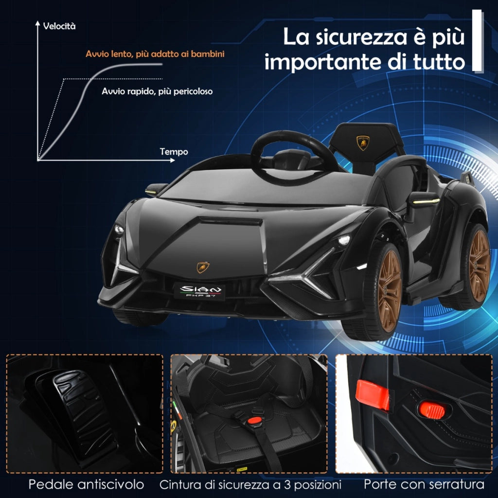 Macchina cavalcabile per bambini con telecomando e luci LED, Veicolo elettrico a batteria 12 V Nero