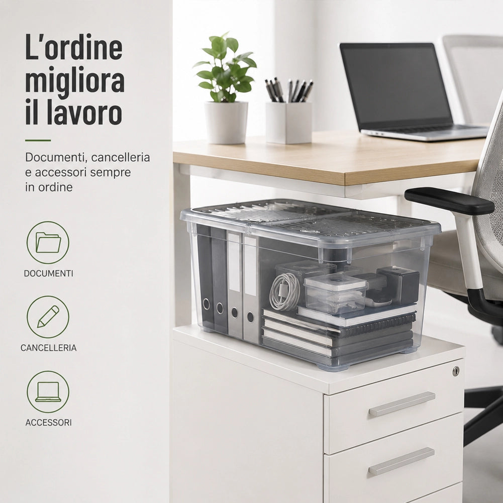4 Pezzi Storage Box Marea Contenitori Trasparenti in Plastica 46Lx4Pz 57x39x29cm