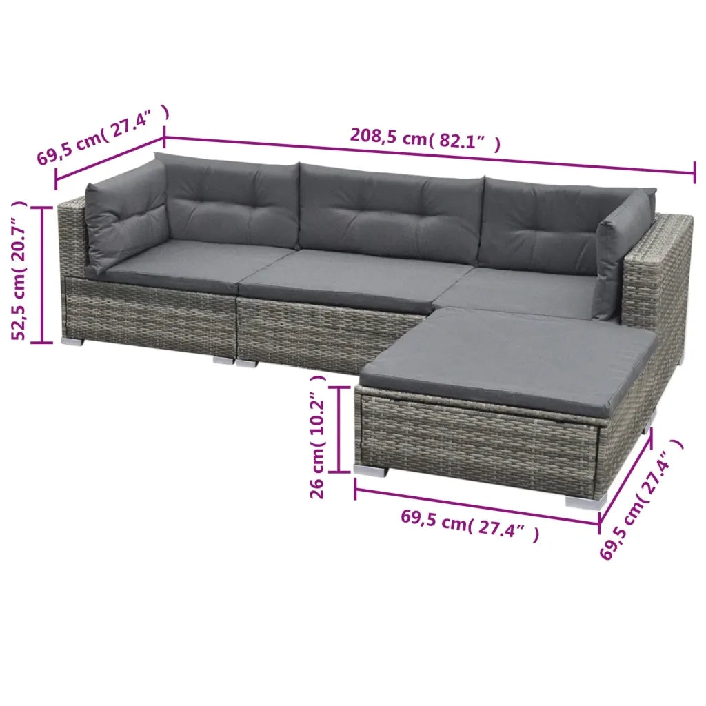 Set Divani da Giardino 5 pz | Set Salotto da Giardino con Cuscini in Polyrattan Grigio