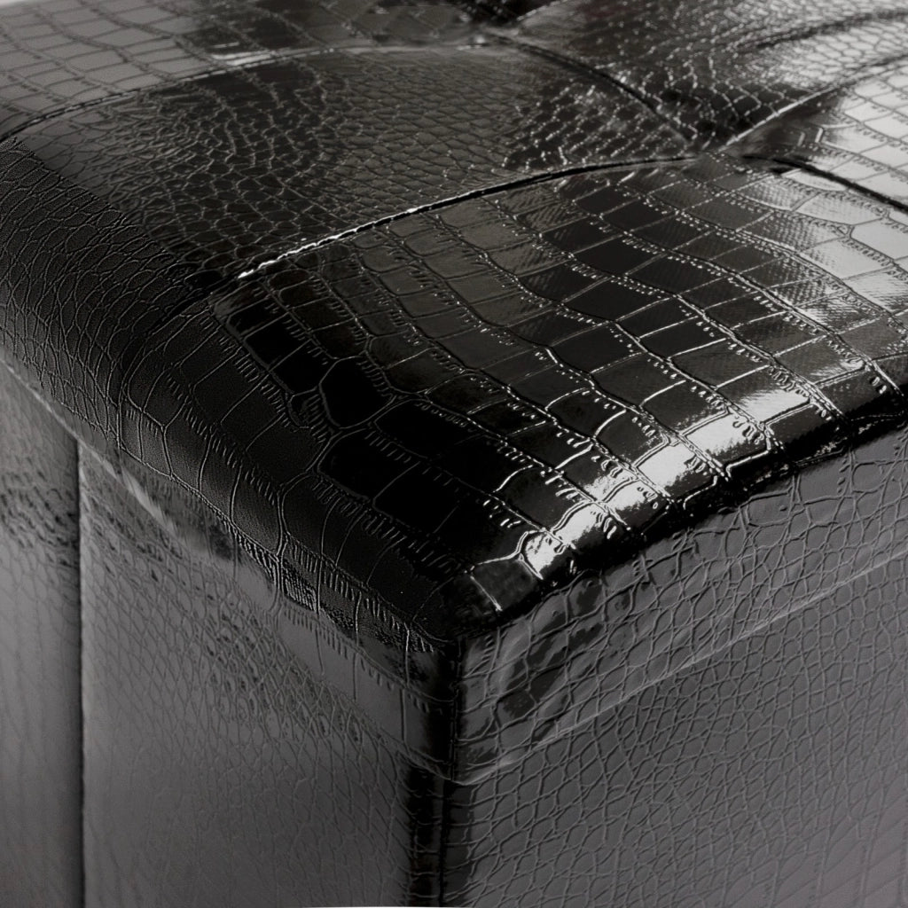 Cassapanca Contenitore Pouf Panca Poggiapiedi Similpelle Pelle Finta Coccodrillo 76x38x38 cm Nera