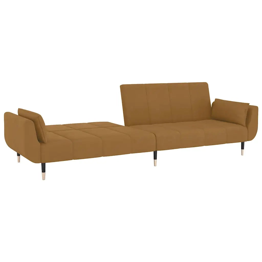 Divano Letto a 2 Posti con 2 Cuscini Marrone in Velluto cod mxl 15390