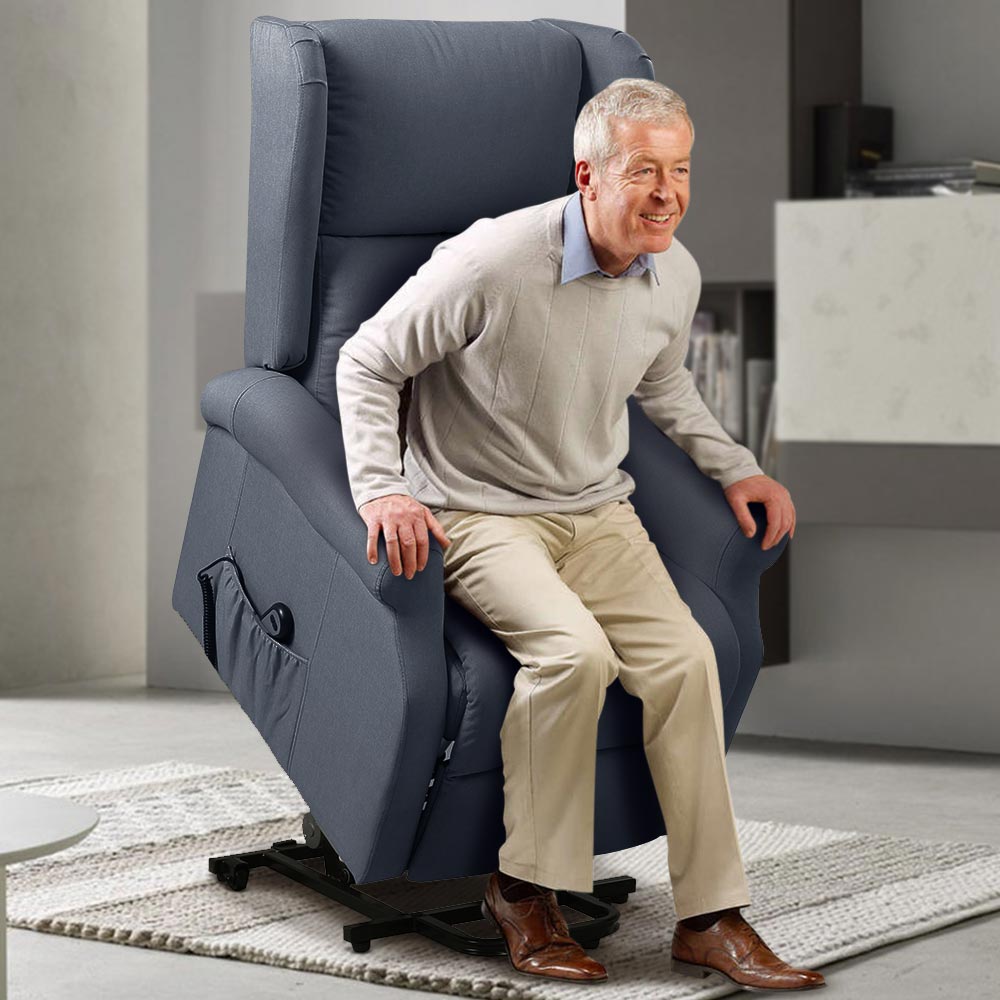 Poltrona Alzapersona Elettrica Motorizzata Reclinabile Tessuto Grigio Anziani