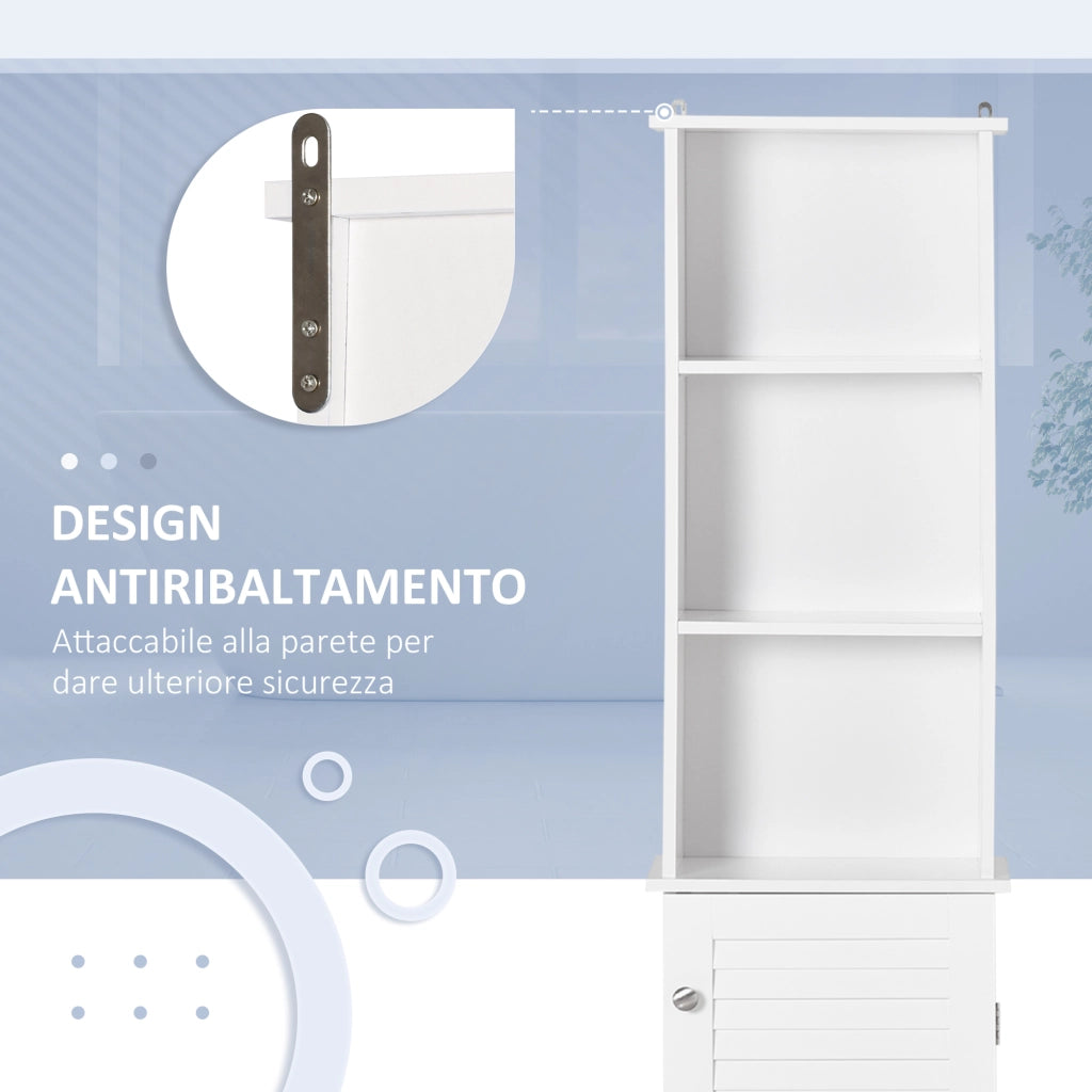 Colonna Bagno con Ripiano a 3 Livelli e Armadietto Chiuso, in MDF e Truciolato, 34x20x165 cm, Bianco