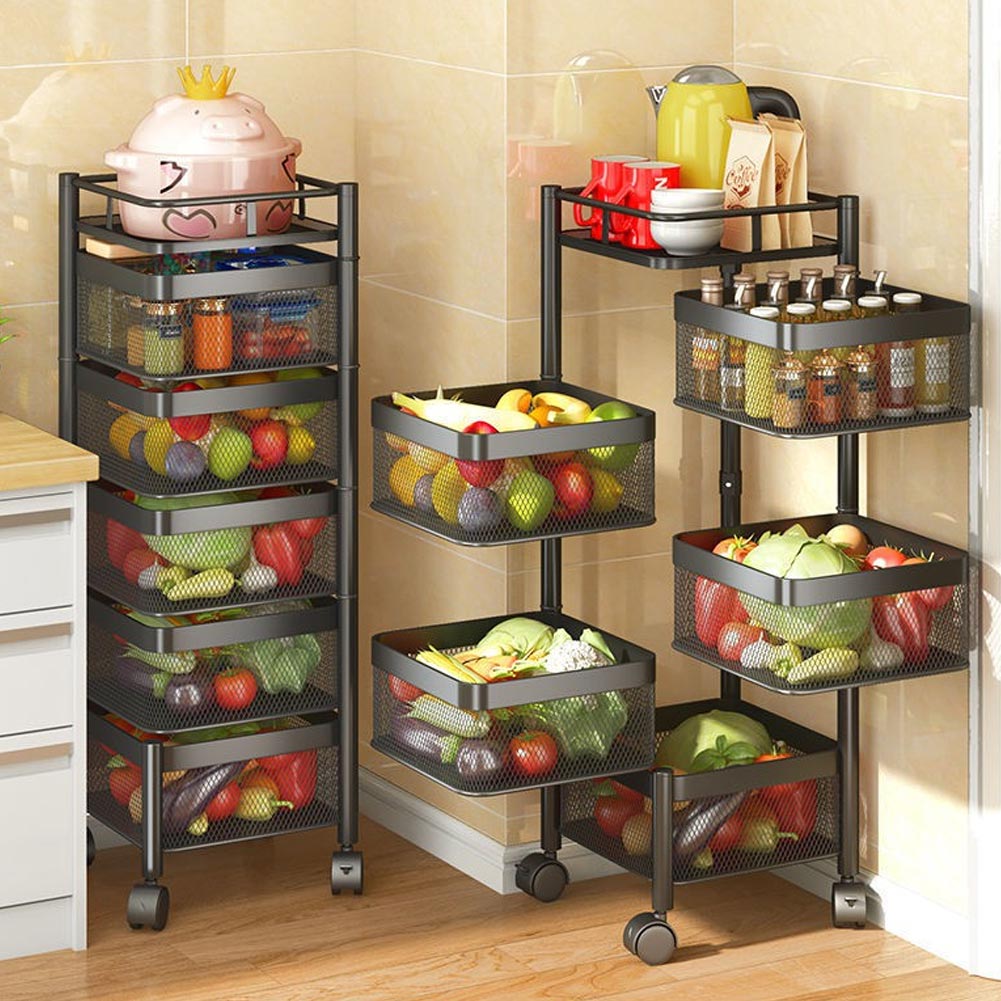 Carrello Trolley Cucina in Metallo 6 Ripiani 26x85 4 Ruote Salvaspazio Nero