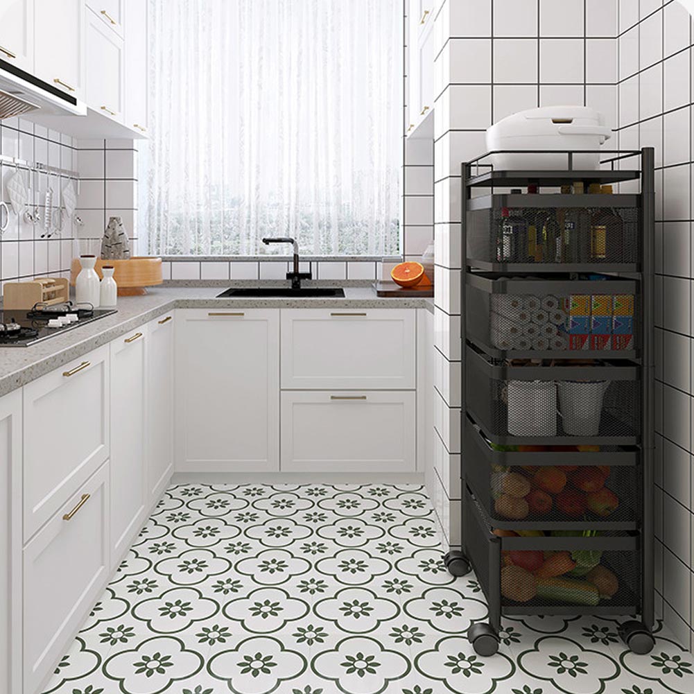 Carrello Trolley Cucina in Metallo 6 Ripiani 26x85 4 Ruote Salvaspazio Nero