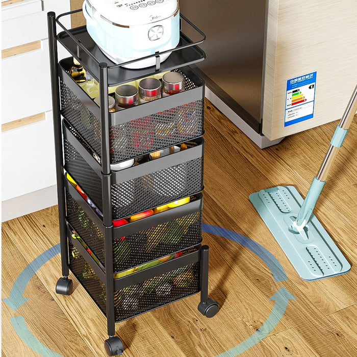 Carrello Trolley Cucina in Metallo 6 Ripiani 26x85 4 Ruote Salvaspazio Nero