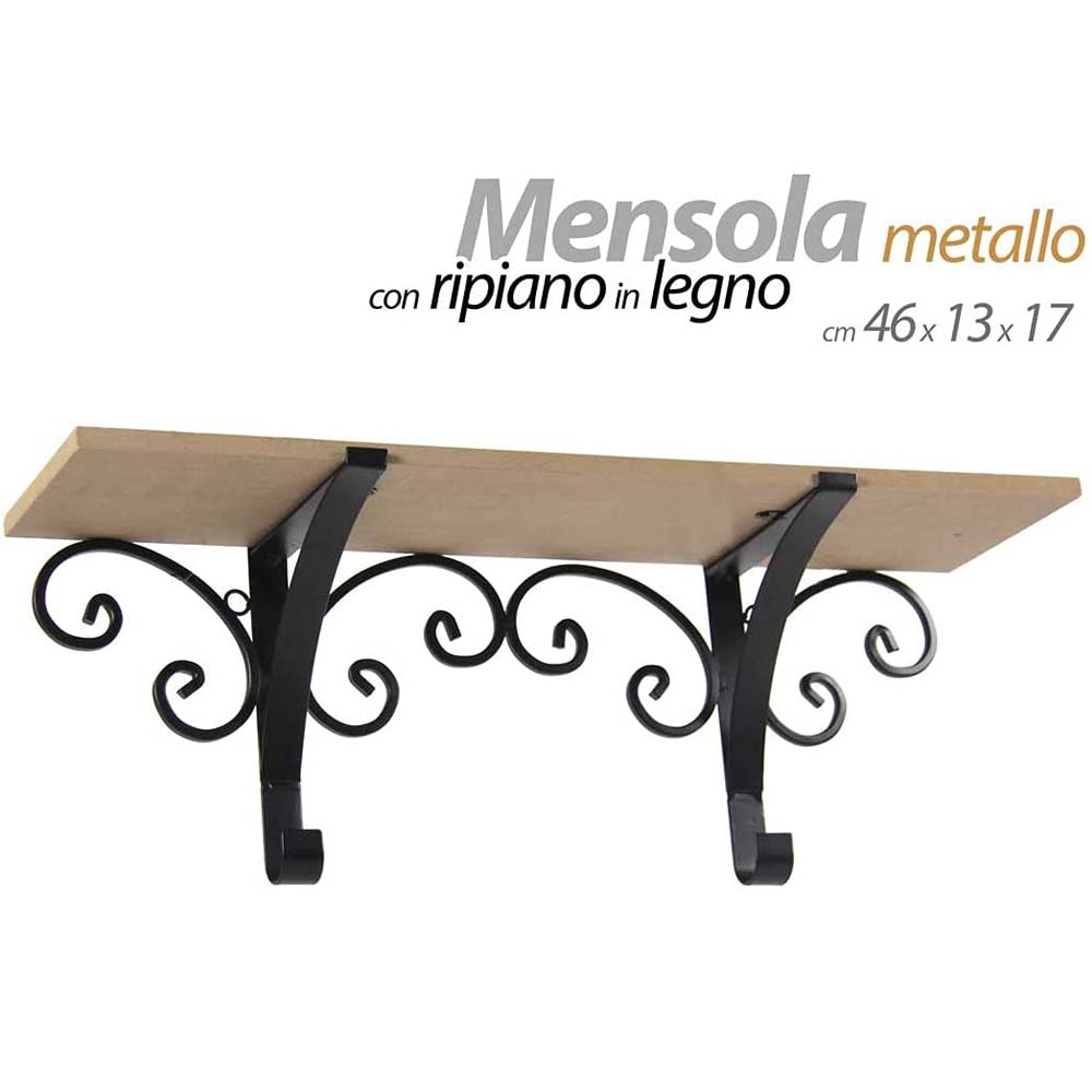 Mensola Parete Rettangolare Mensola Scaffale Metallo e Legno Design Rustico