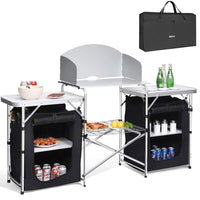 Cucina Da Campeggio Pieghevole In Alluminio Con Cucinotto Con Paravento Nero