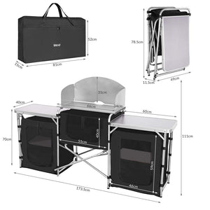 Cucina Da Campeggio Pieghevole In Alluminio Con Cucinotto Con Paravento Nero