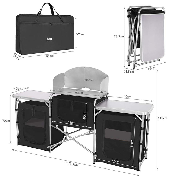 Cucina Da Campeggio Pieghevole In Alluminio Con Cucinotto Con Paravento Nero