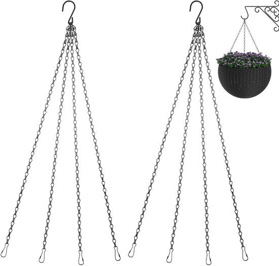 Set di due catenelle per piante, catenella metallica, portapianta, vaso di fiori, catenella metallica a 3 fili, sostitutiva di catenella con anello e clip per vasi di fiori, gabbie per uccelli e recipienti per piante, nero