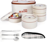 Set di Picnic con Tazze Termiche e Utensili - 4 Scatole di Bento in Acciaio Inossidabile con Chiusura Ermetica - Set di Picnic per Adulti/Studenti - Beige.