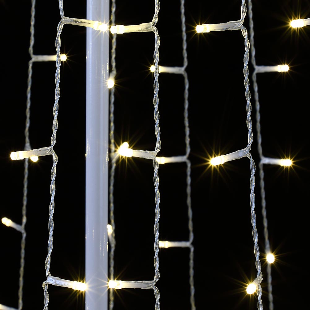 Albero Natale Luminoso 224cm 592 LED Bianco Caldo 8 Giochi Luce Metallo Esterno