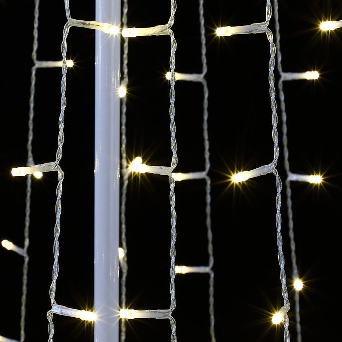 Albero Natale Luminoso 224cm 592 LED Bianco Caldo 8 Giochi Luce Metallo Esterno