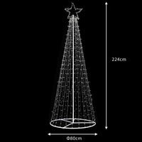 Albero Natale Luminoso 224cm 592 LED Bianco Caldo 8 Giochi Luce Metallo Esterno