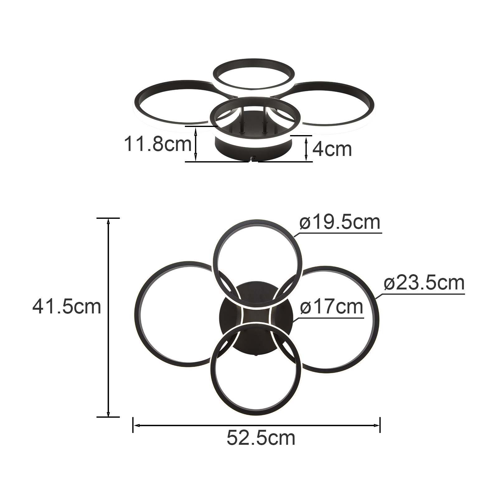 ZMH Lampada da soffitto plafoniera LED nera moderna 48W 55cm dimmerabile telecomando per camera letto cucina