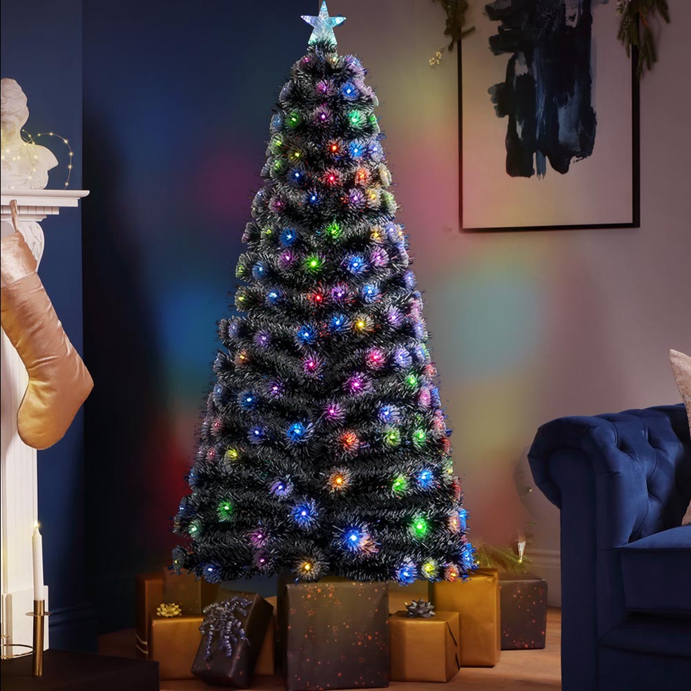 Albero di natale Luminoso 150cm con Luci LED Fibra Ottica Multicolor Innevato