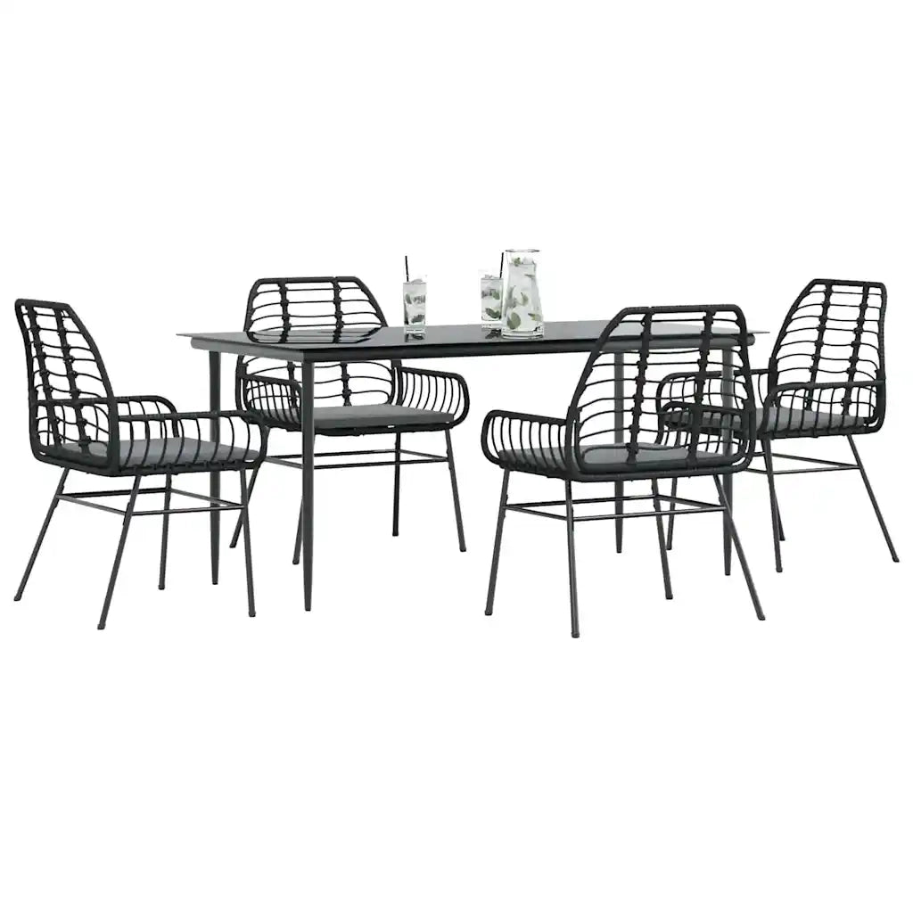 Set da Pranzo da Giardino con Cuscini 5 pz Polyrattan Vetro