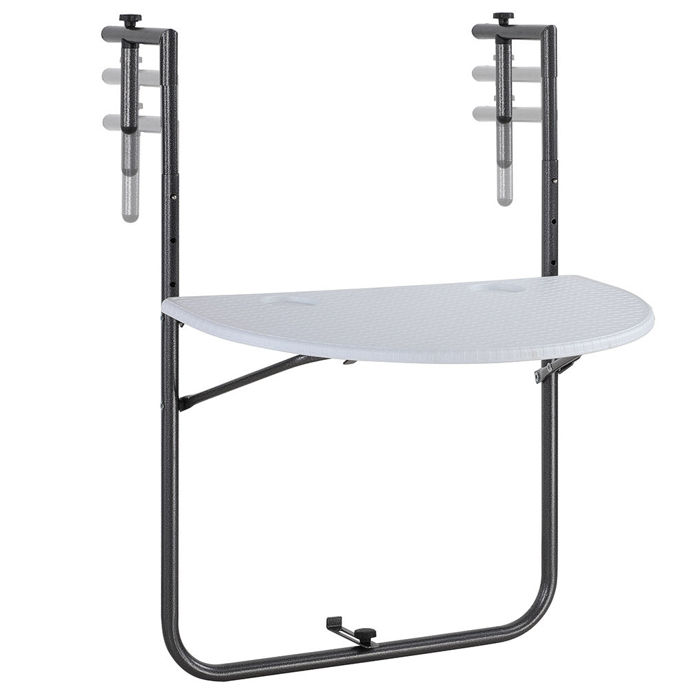 Tavolo Tavolino Ringhiera Esterno Balcone Pieghevole Metallo e Polyrattan Bianco
