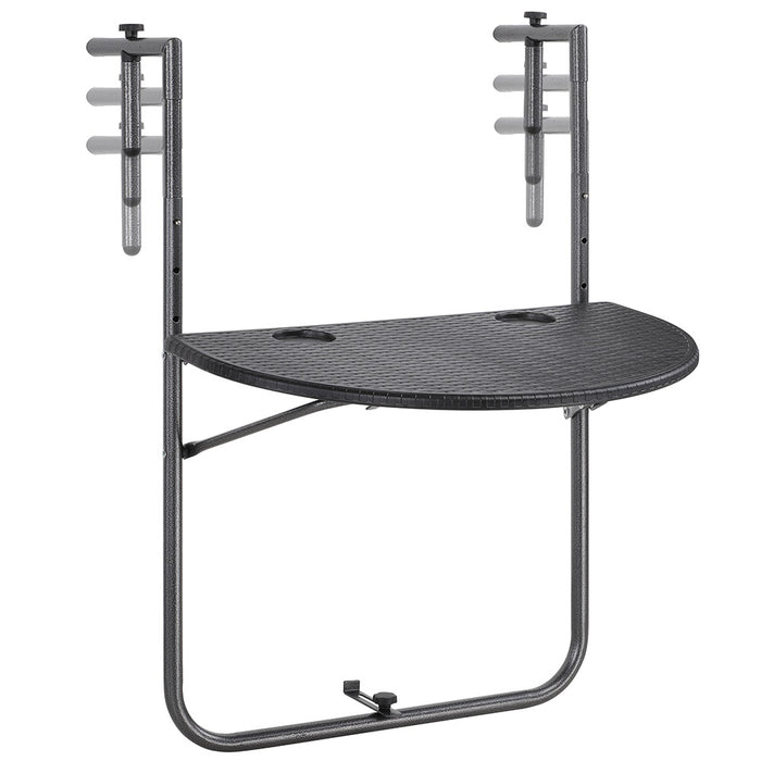 Tavolo Tavolino Ringhiera Esterno Balcone Pieghevole Metallo e Polyrattan Nero