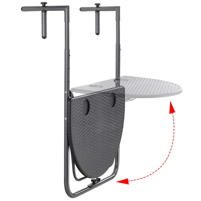 Tavolo Tavolino Ringhiera Esterno Balcone Pieghevole Metallo e Polyrattan Nero