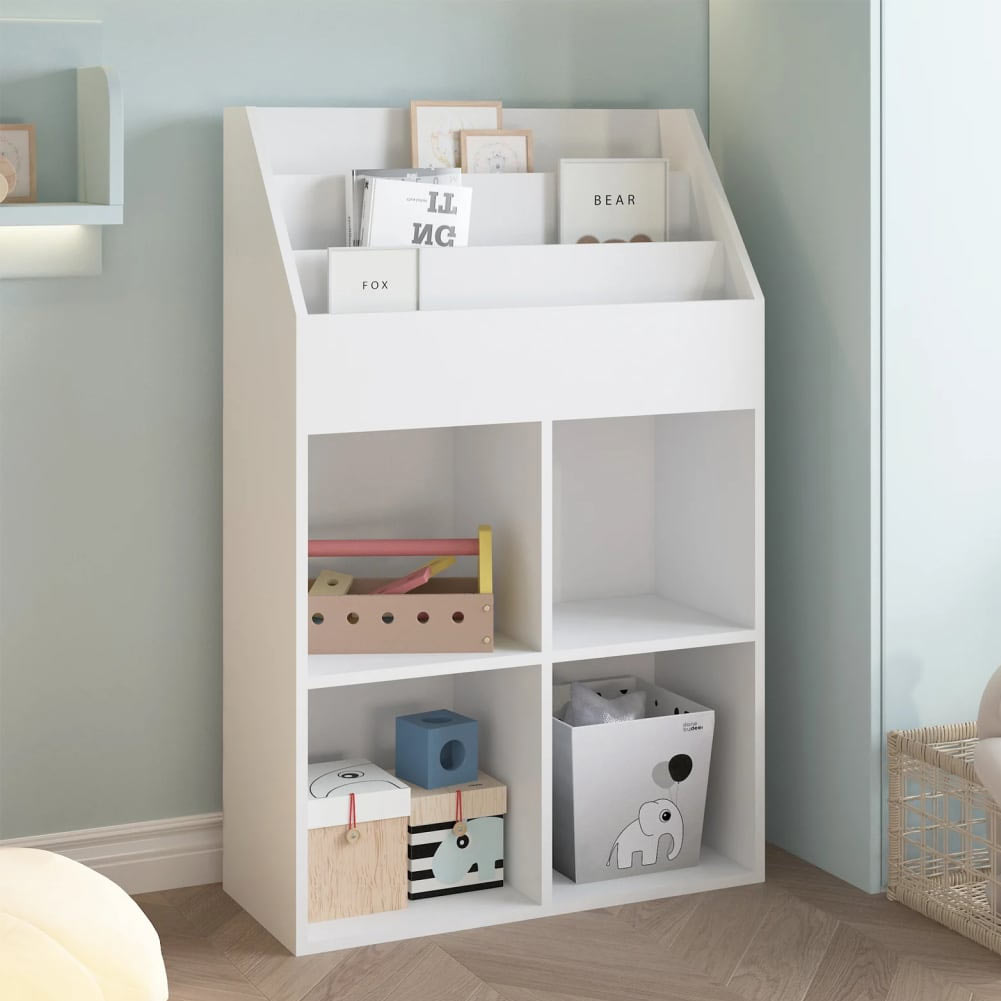 Libreria Cameretta Bambini Legno Scaffale 5 Ripiani Porta Giocattoli Libri Bianco