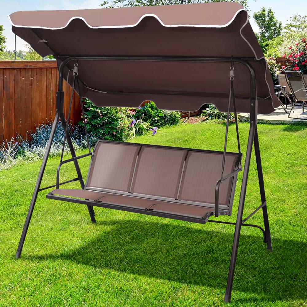 Dondolo da Giardino terrazzo Acciaio e Tessuto Tetto Reclinabile Grigio Marrone