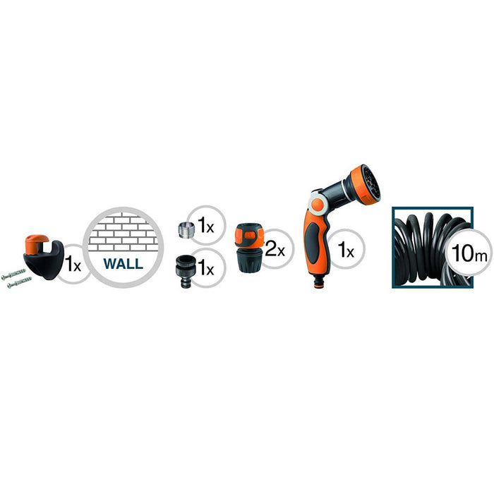 Tubo Estensibile da Giardino Terrazzo Pompa Spirale 10mt con pistola irrigazione