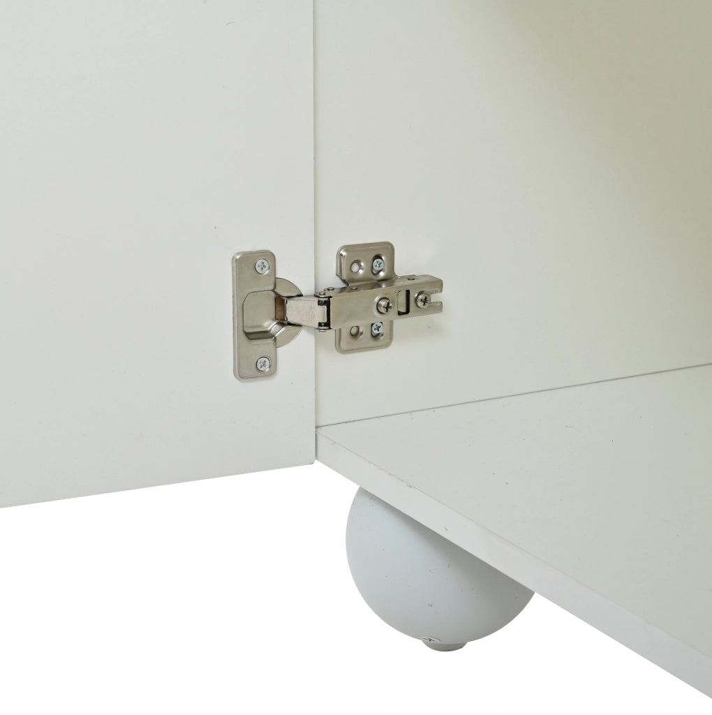 Mobile TV 200x40x44 cm con 3 ante e 5 piedi in truciolare bianco