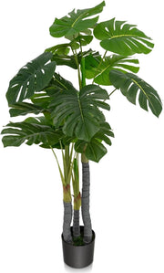 Pianta Finta 120 cm, Albero di Filodendro Artificiale con Foglie in Plastica PE, 3 Rami e 20 Foglie e Supporto in Cemento, Ideale per Casa, Ufficio e Negozio