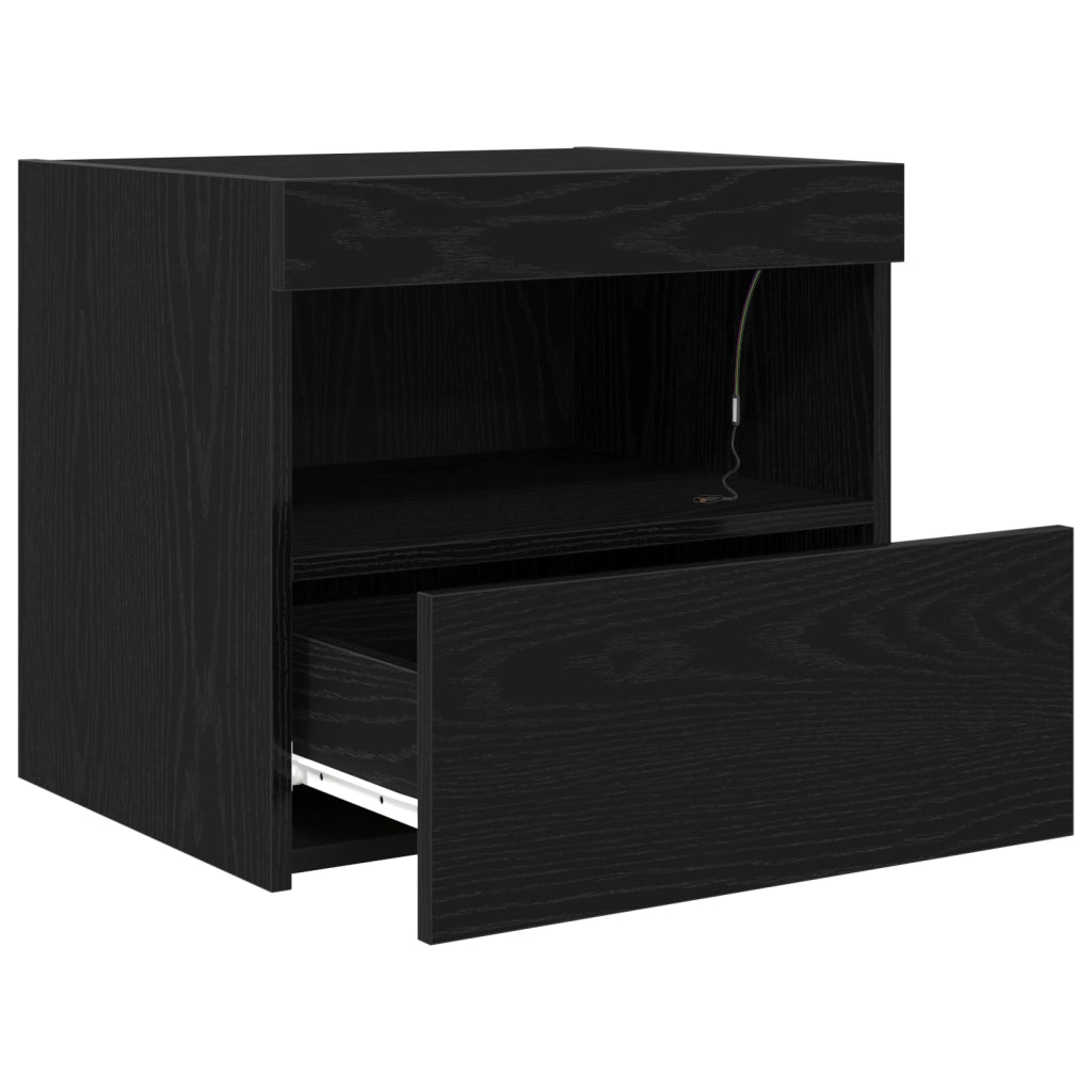 Comodino  con luci LED Rovere Nero 50x40x45 cm