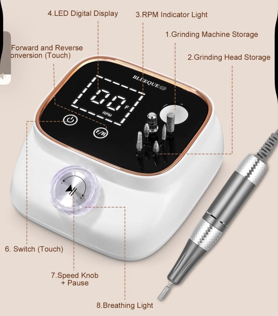 Fresa per Unghie Professionale 45000 RPM Touchscreen Dispaly Lcd BQ-113