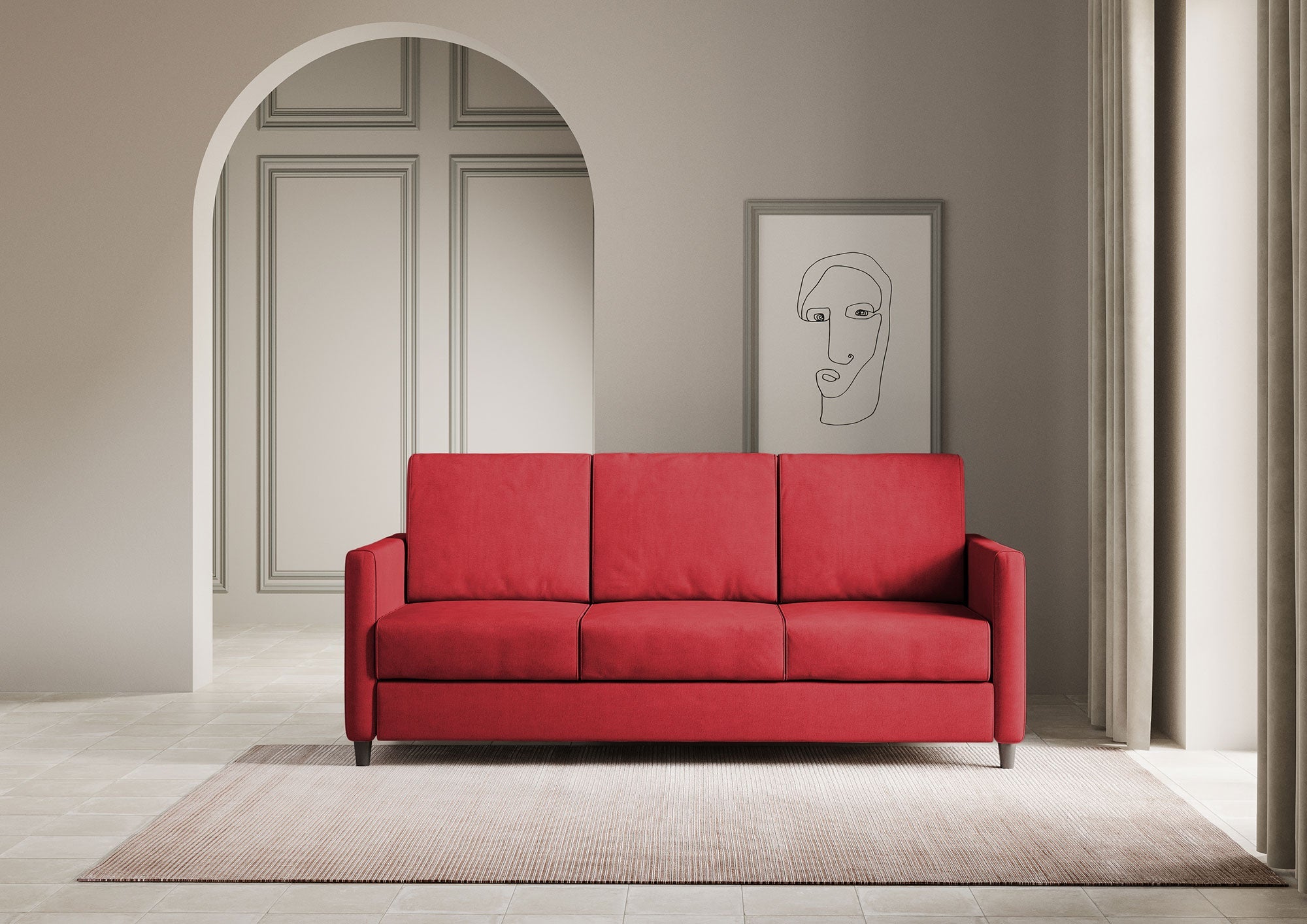 Divano 3 Posti 198x85x85 cm Karay in Tessuto Rosso