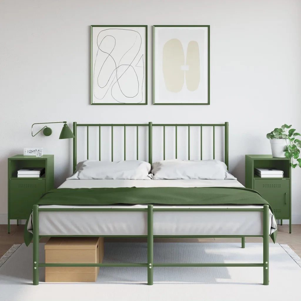 Set di 2 Comodini | Armadio da Notte | Mobiletto da notte Verde Oliva 36x39x68 cm in Acciaio