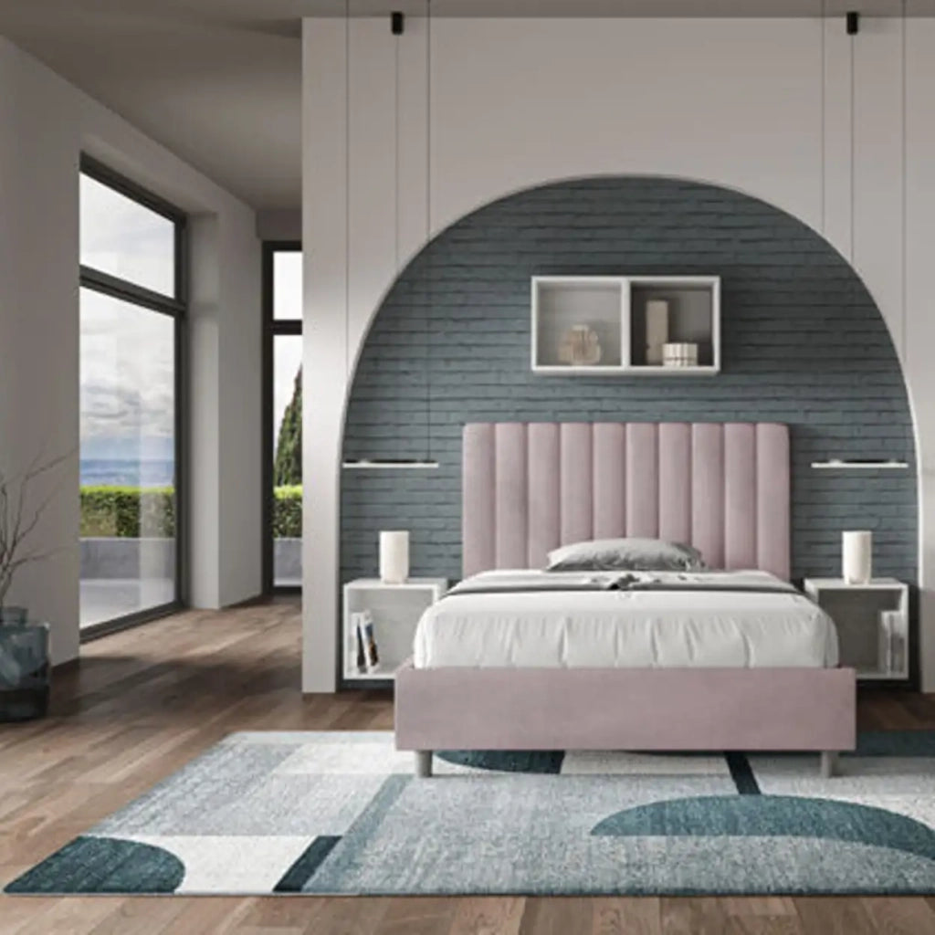 Letto una piazza e mezza con rete imbottito 120x190 microfibra glicine Agueda