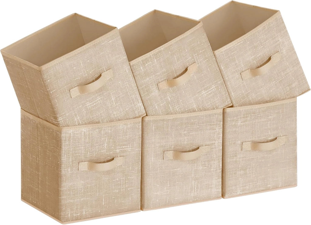 Cubi portaoggetti da 27,9 cm in tessuto non tessuto con doppi manici, set da 6 pezzi, organizer per armadio per scaffali, pieghevoli, per vestiti, beige sabbia UROB26K03