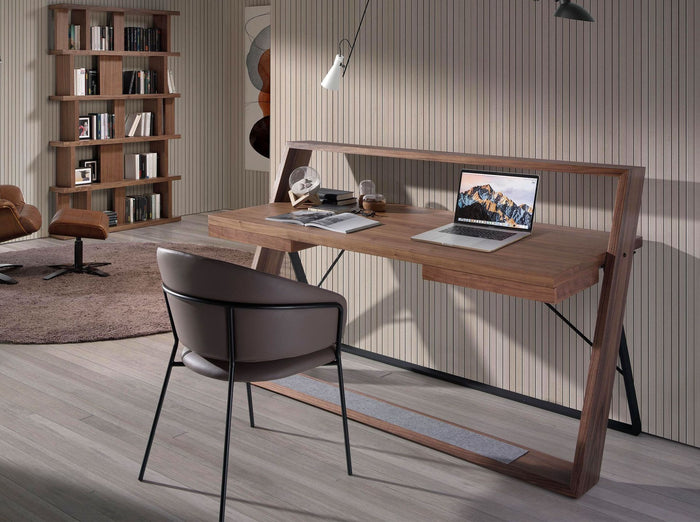 Scrivania in noce e acciaio nero