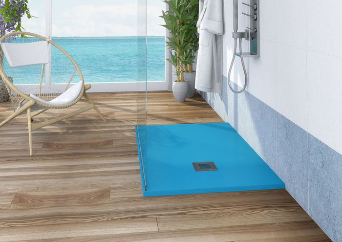 Piatto doccia in pietra SOLIDSTONE alto 2,8 cm - Blu Amalfi RAL 5012 - Misura: 80x100 x 2,8h