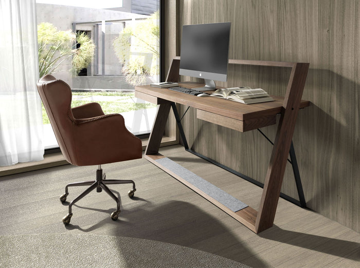 Scrivania in noce e acciaio nero