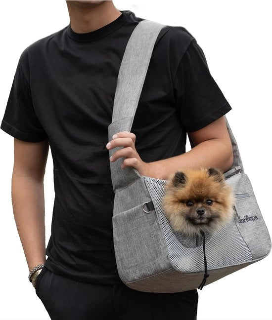 Porta cani fino a 5 kg (38 x 23 x 18 cm) - Porta animali duraturo e respirante per cani e gatti - Porta cani per cani e gatti piccoli con cinghia larga e cappuccio regolabile