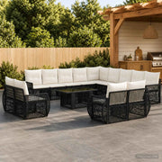 Set Divano da Giardino 14 pz Nero e Bianco Crema polyrattan 3437029