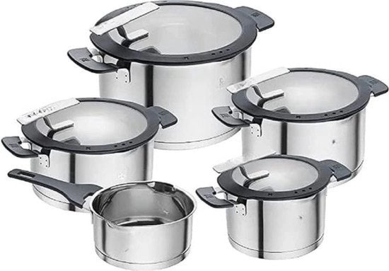 Set di pentole in acciaio inossidabile a 5 pezzi con setola integrata - adatto per induzione