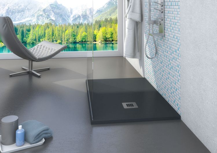 Piatto doccia in pietra SOLIDSTONE alto 2,8 cm - Antracite Grafite nero RAL 7016 - Misura: 90x100 x 2,8h