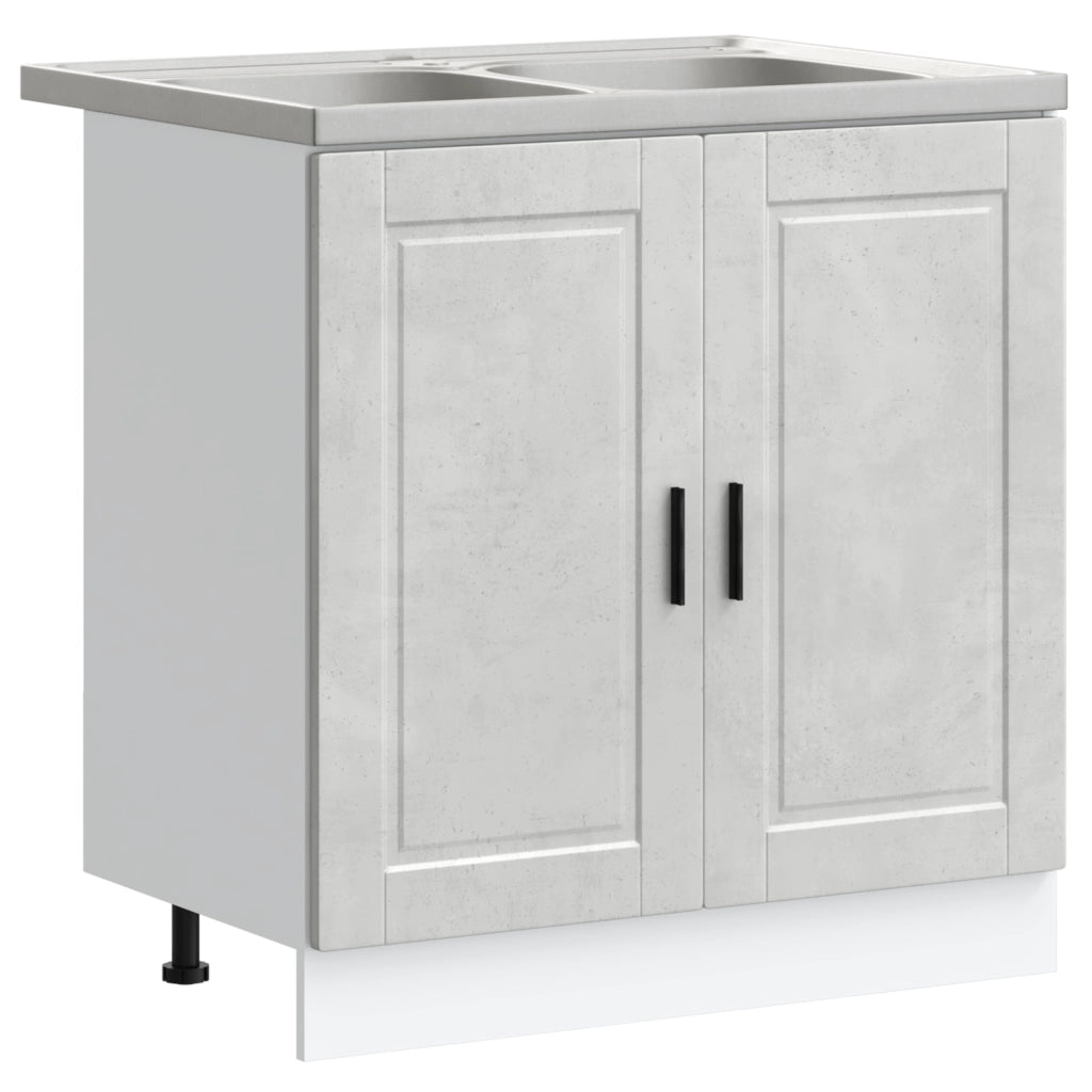 Mobiletto per lavello "Porto" con lavello Grigio cemento 80x46x84,5 cm Legno ingegnerizzato