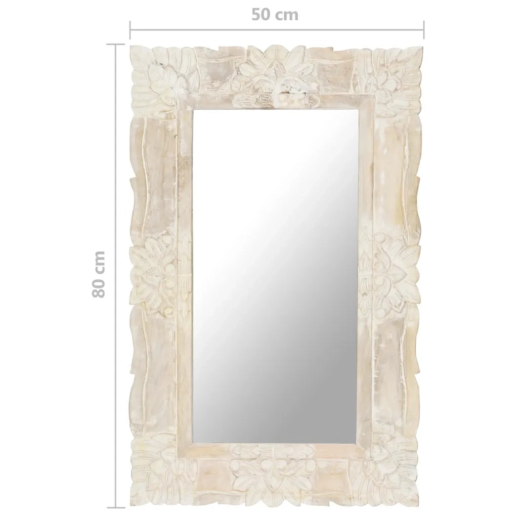 Specchio-Specchio Decorativo Bianco 80x50 cm in Legno Massello di Mango