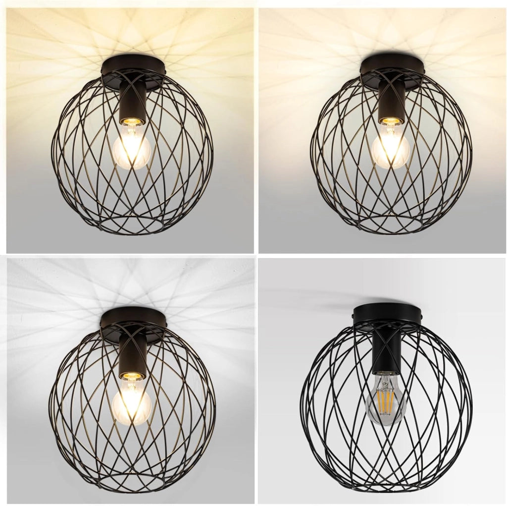 ZMH Lampada da soffitto vintage nera 25cm griglia gabbia per interni