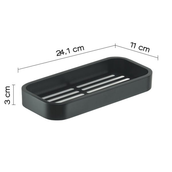 Portaoggetti rettangolare per doccia da muro in ottone, acciaio inox AISI 304 e Cromall 3218 Gedy serie OUTLINE Nero Opa